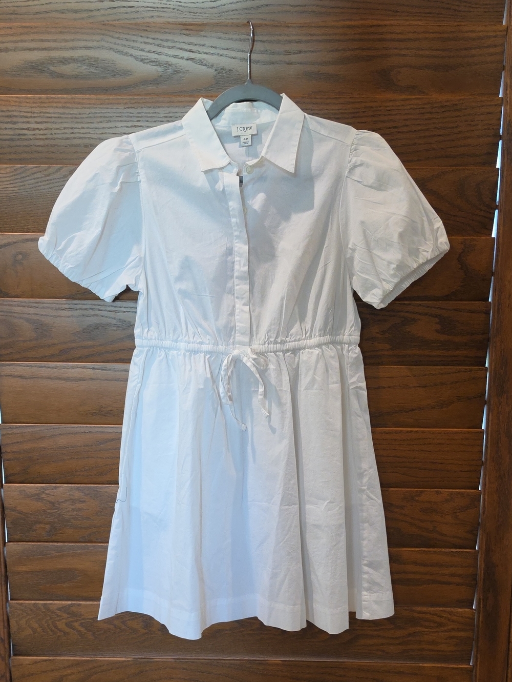 J. Crew White Cotton Puff-Sleeve Drawstring Shirt Dress